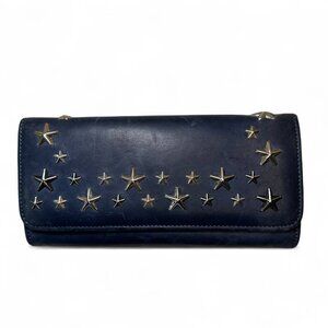 Jimmy Choo Navy Blue Long Leather Wallet with Silver Star Studs